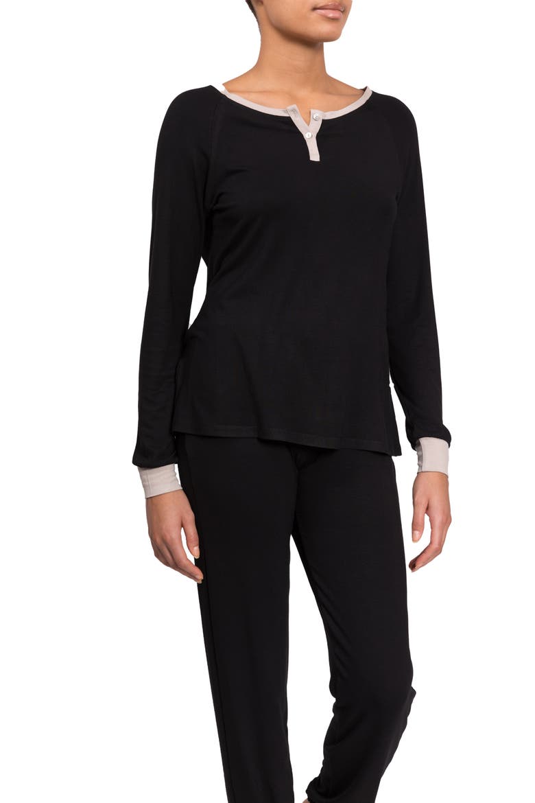 Henley Jogger Pajamas, Alternate, color, BLACK COMBO