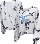 Majestic Threads Women's Majestic Threads White/Navy Tennessee Titans Off-Shoulder Tie-Dye V-Neck Long Sleeve T-Shirt