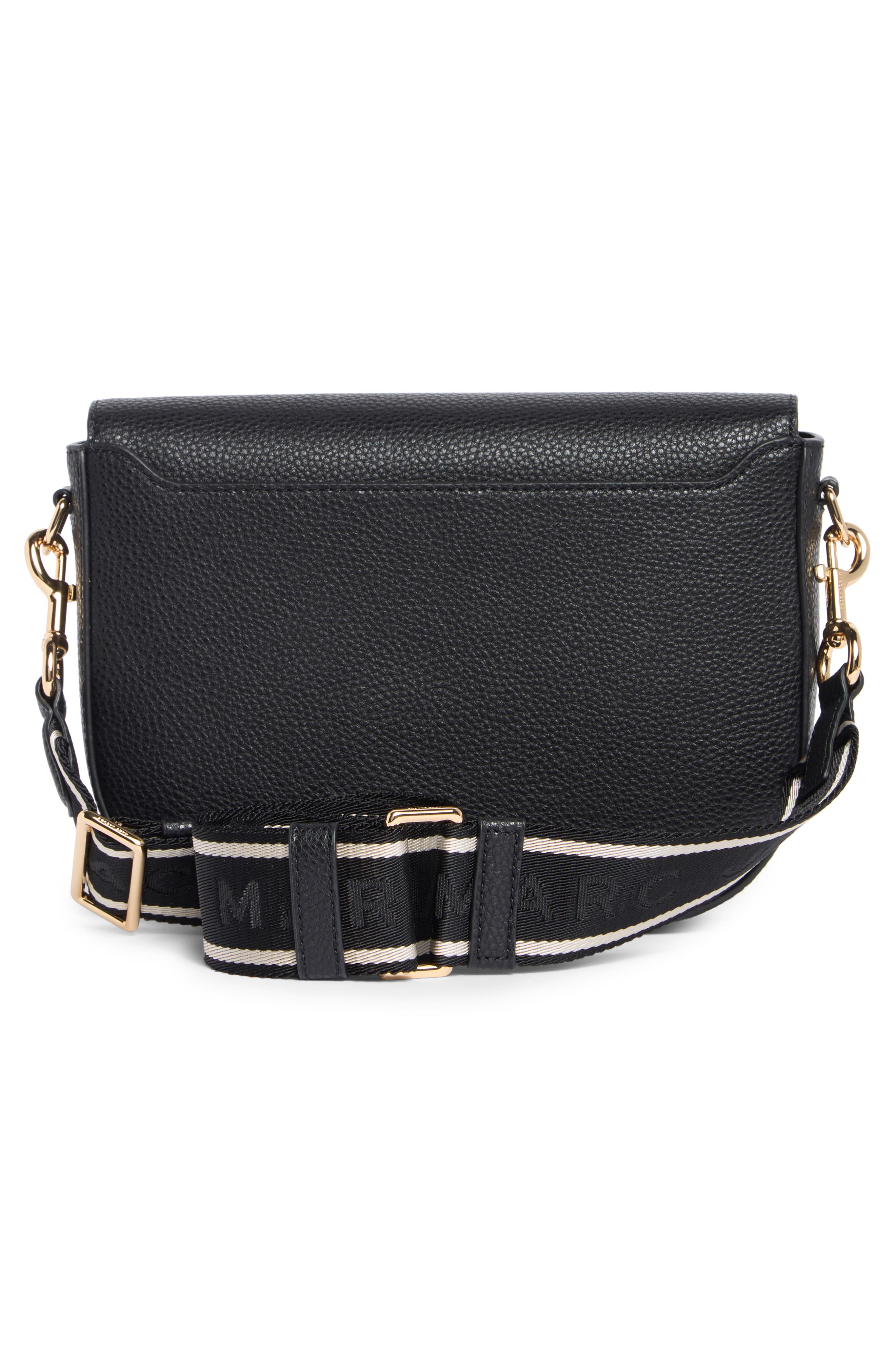 Signet Turnlock Leather Saddle Bag, Alternate, color, BLACK