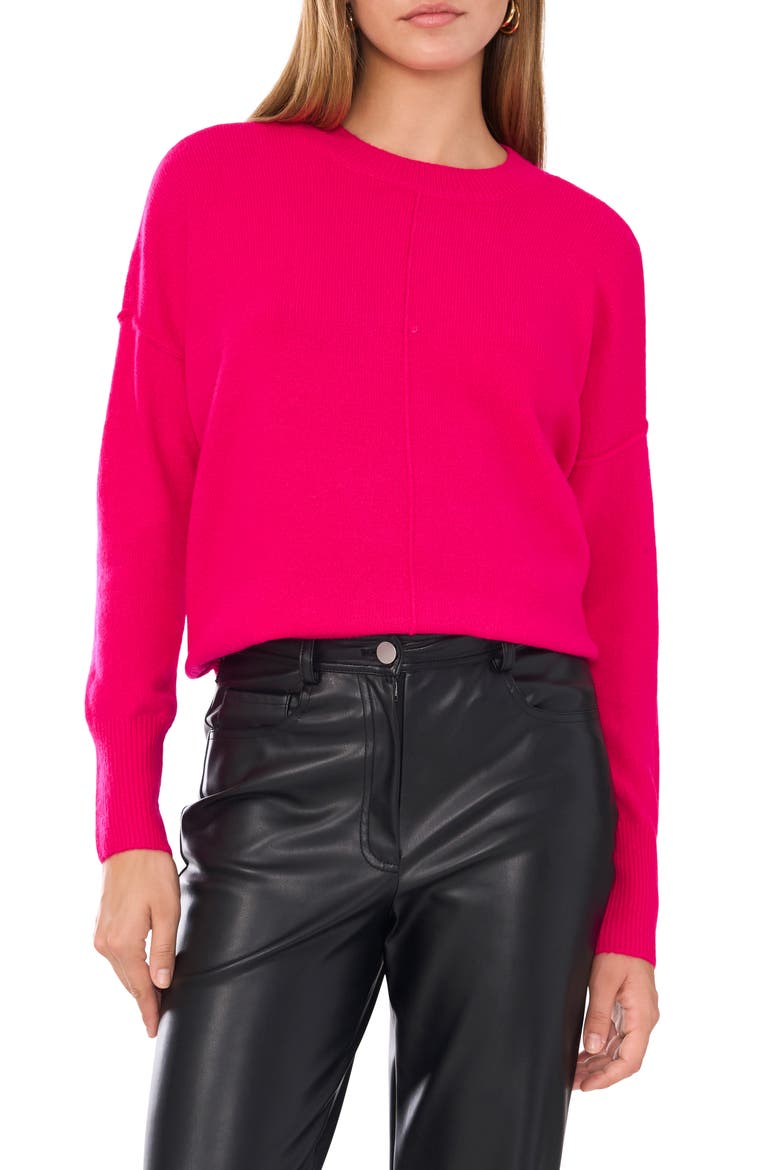 Exposed Seam Crewneck Sweater, Main, color, ELECTRIC PINK