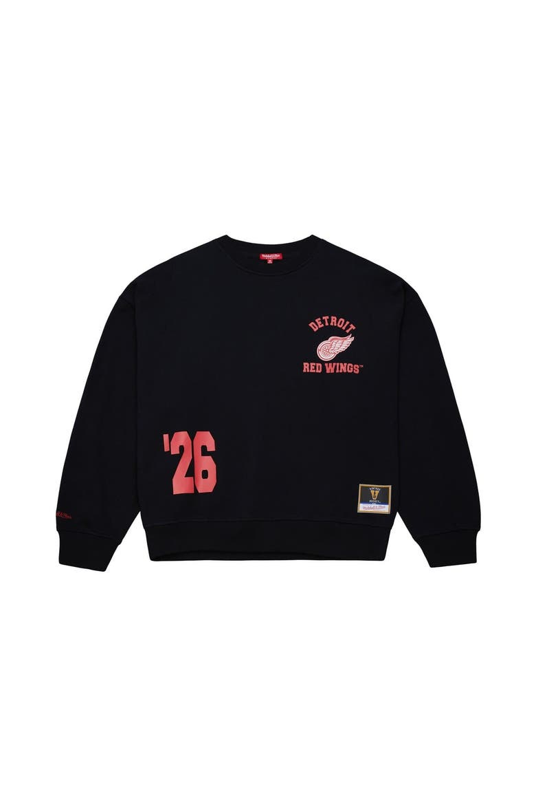 Women's Mitchell & Ness Black Detroit Red Wings Vintage Crewneck Sweatshirt, Alternate, color, Black