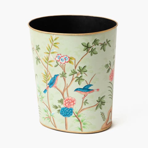 Green Chinoiserie Oval Tole Waste Paper Bin