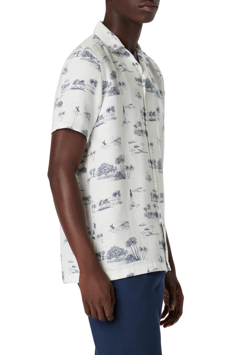 Bugatchi Jackson Shaped Fit Coastal Print Short Sleeve Button-Up Shirt, Alternate, color, 