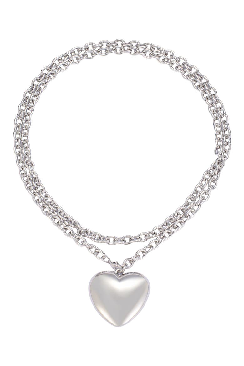 Puff Heart Double Wrap Necklace, Main, color, SILVER