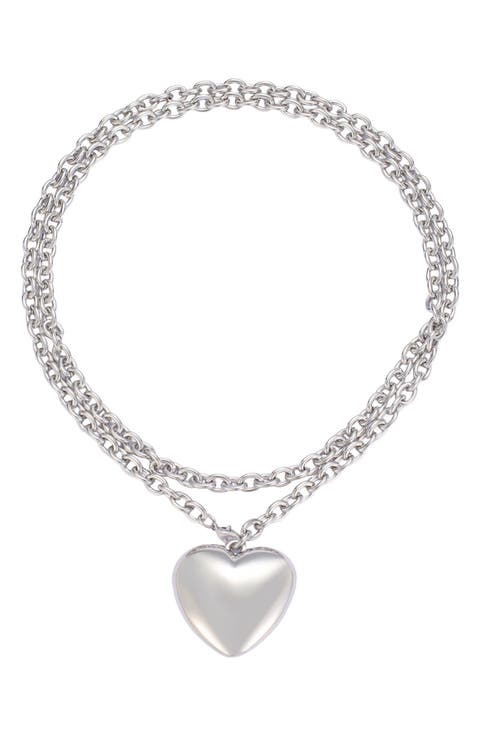 Puff Heart Double Wrap Necklace