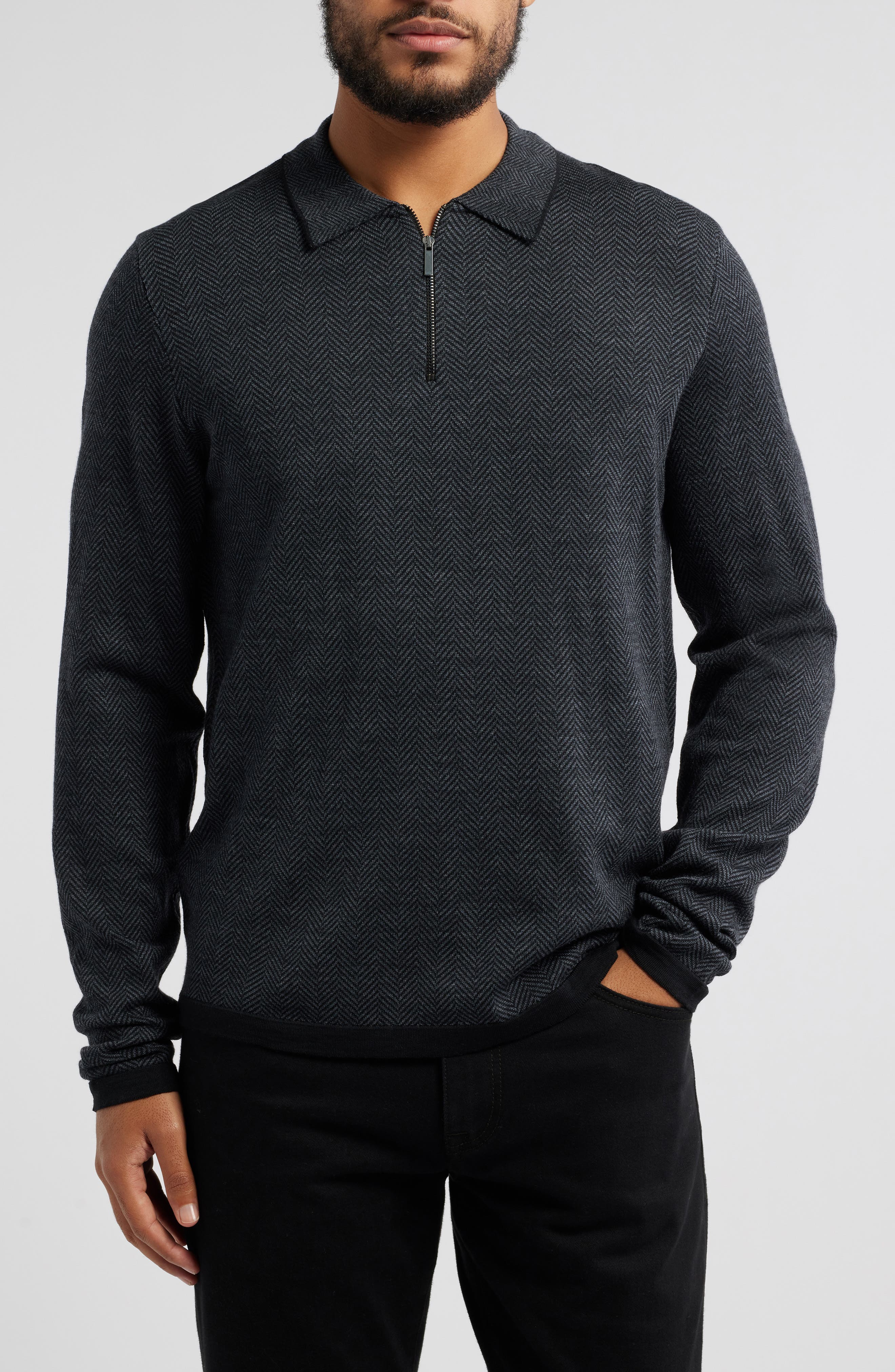 Robert Barakett Forthill Herringbone Half Zip Polo Sweater