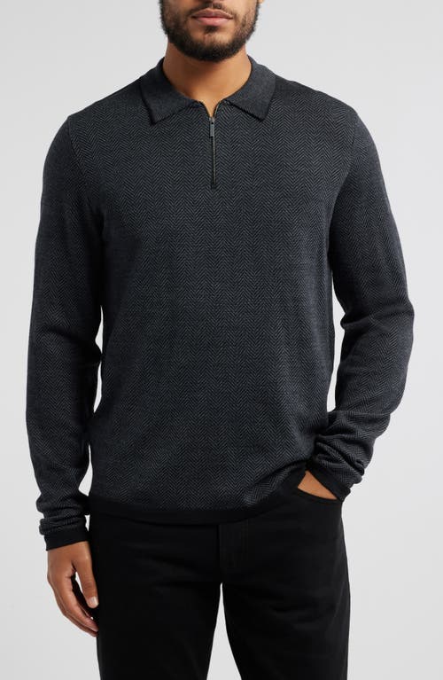 Robert Barakett Forthill Herringbone Half Zip Polo Sweater in Charcoal 