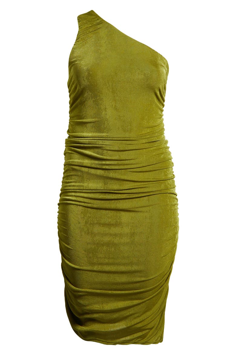 One-Shoulder Asymmetric Body-Con Midi Dress, Alternate, color, AVOCADO