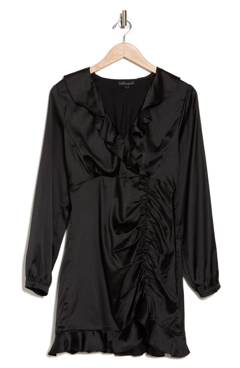 WISHLIST Side Ruched Long Sleeve Babydoll Dress, Alternate, color, Black