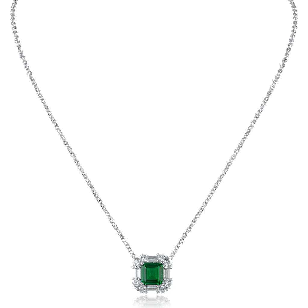 Cz By Kenneth Jay Lane Asscher Cut Cubic Zirconia Halo Pendant Necklace In Metallic