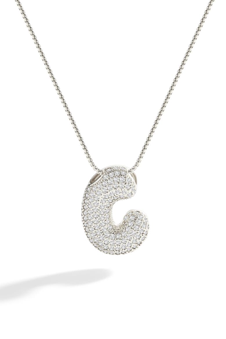 Pave Bubble Initial Necklace, Main, color, Silver / Letter C