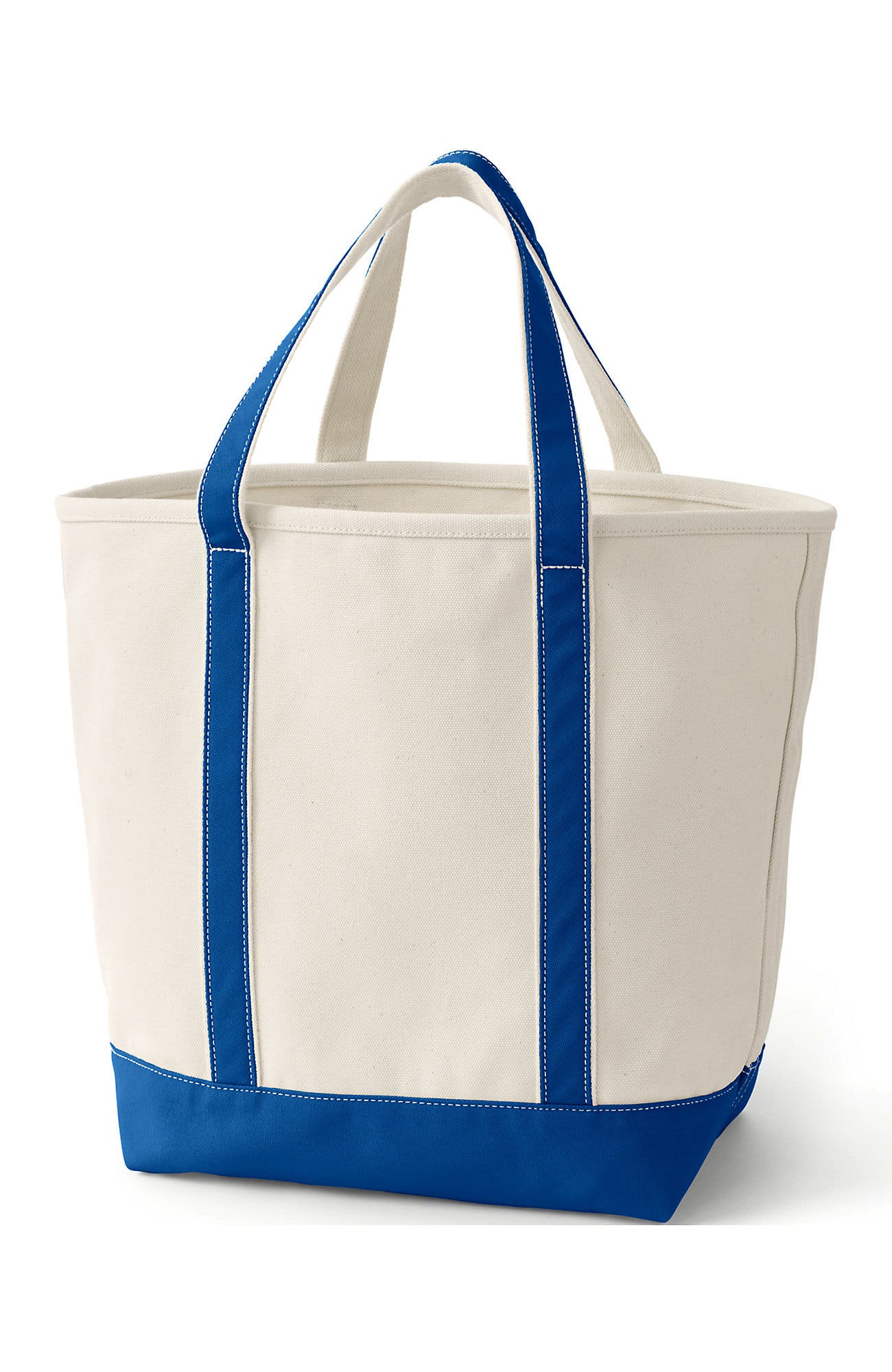 Lands’ End Canvas Open Top Tote Bag  Regular & Long Handle Carry All - Stylish  for Work  Travel  Beach  Errands  Great Gift, Alternate, color, Natural/Beacon Blue