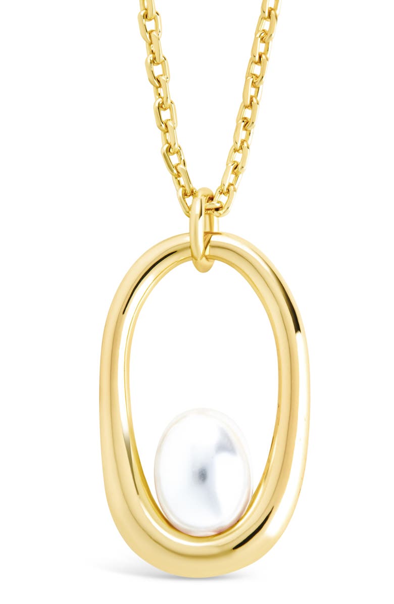 Sterling Forever Vera Faux Pearl Centered Pendant Necklace, Main, color, 