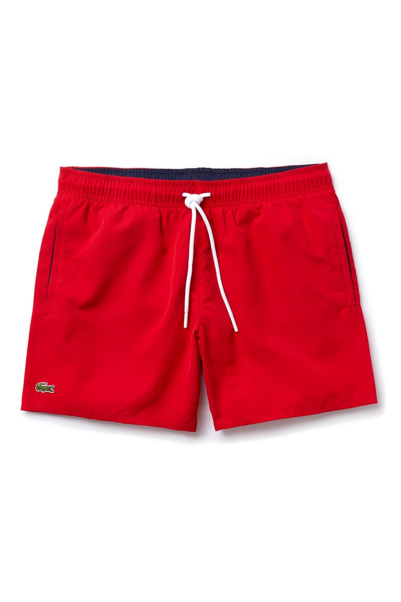 Recycled Polyester Swim Trunks, Alternate, color, 528 RED/ NAVY BLUE