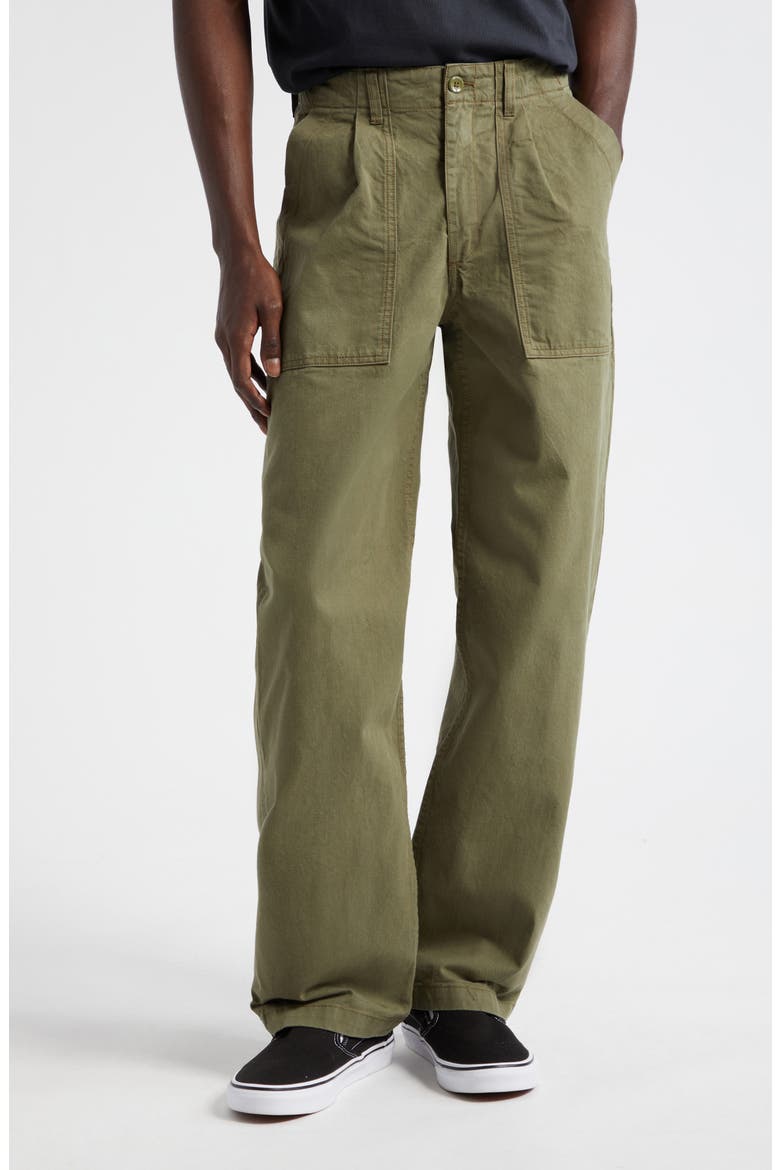 Pleated Cotton Twill Utility Pants, Main, color, ARMY GREEN