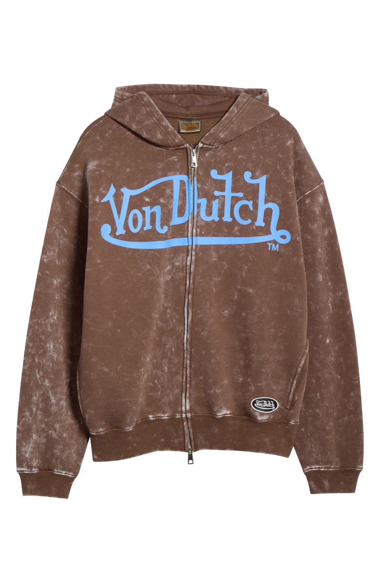 Von Dutch Oversize Fleece Zip Hoodie, Alternate, color, Sepia Stone Mineral Wash