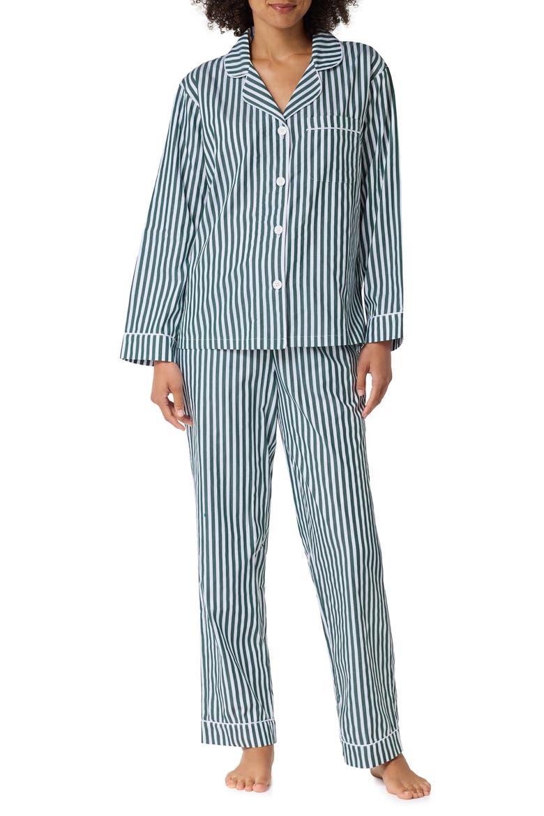 Print Cotton Sateen Pajamas, Main, color, 3D STRIPE GREEN