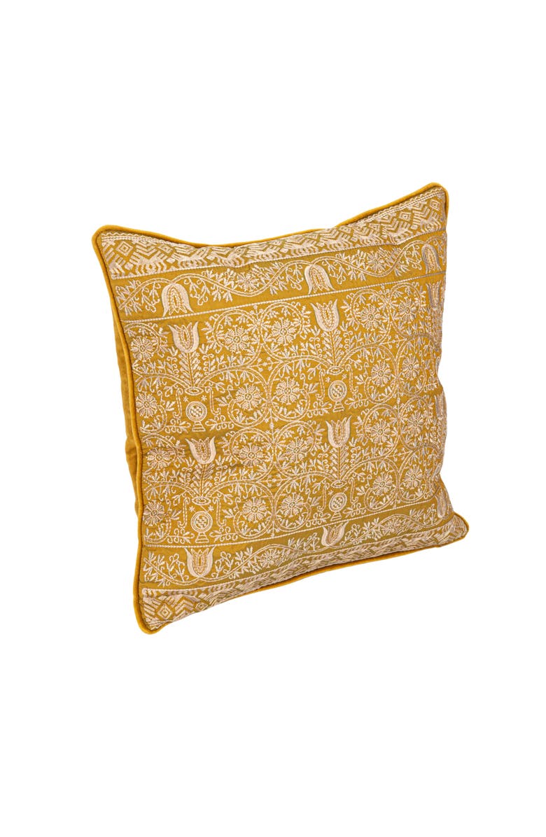 Storied Home Cotton Velvet Pattern and Piping Pillow, Chartreuse, Main, color, Orange