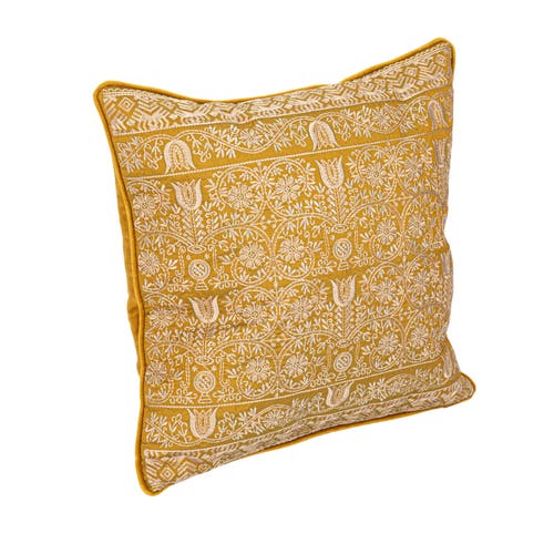 Storied Home Cotton Velvet Pattern And Piping Pillow, Chartreuse In Yellow