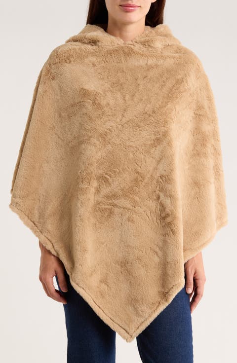 Hooded Faux Fur Ruana