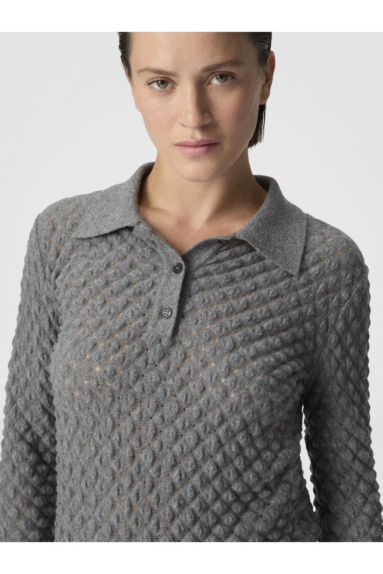 Cashmere Polo With Lace Motif, Alternate, color, Grey