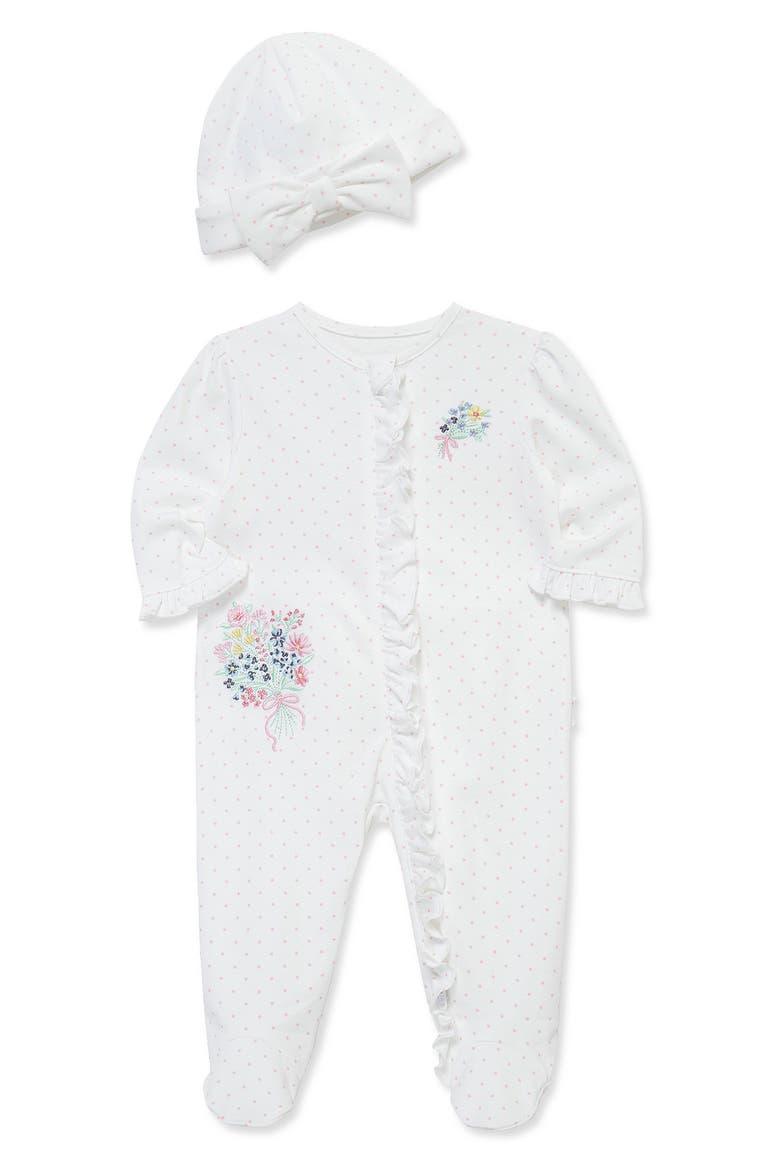 Bouquet Footie & Hat Set, Alternate, color, WHITE