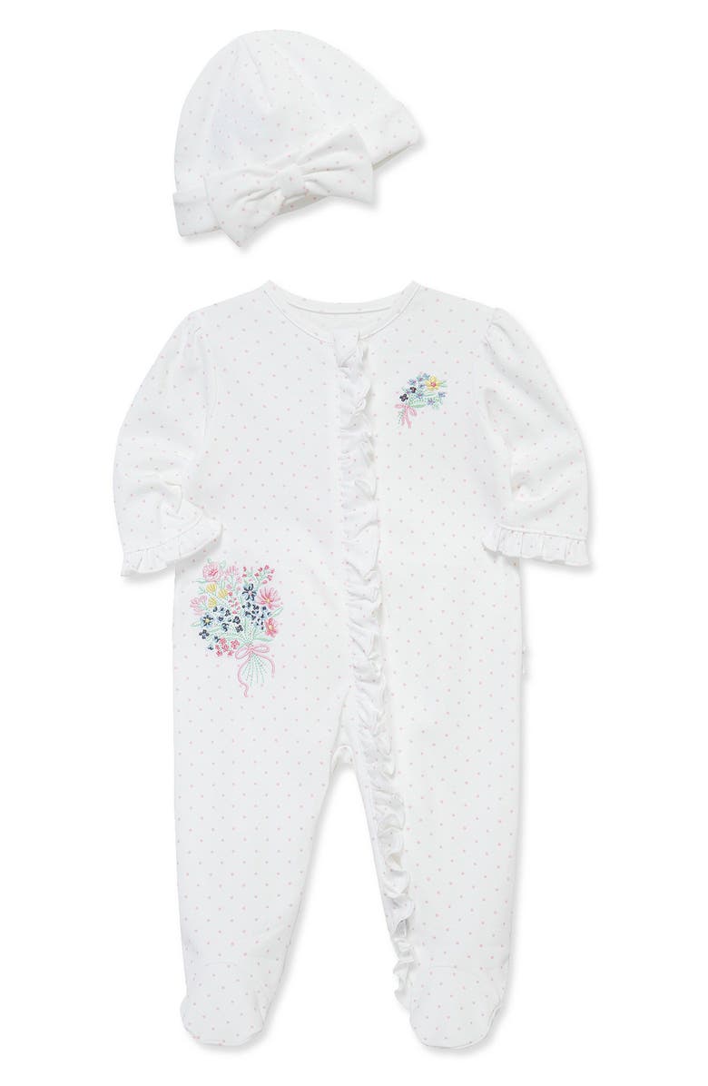 Little Me Bouquet Footie & Hat Set, Alternate, color, 