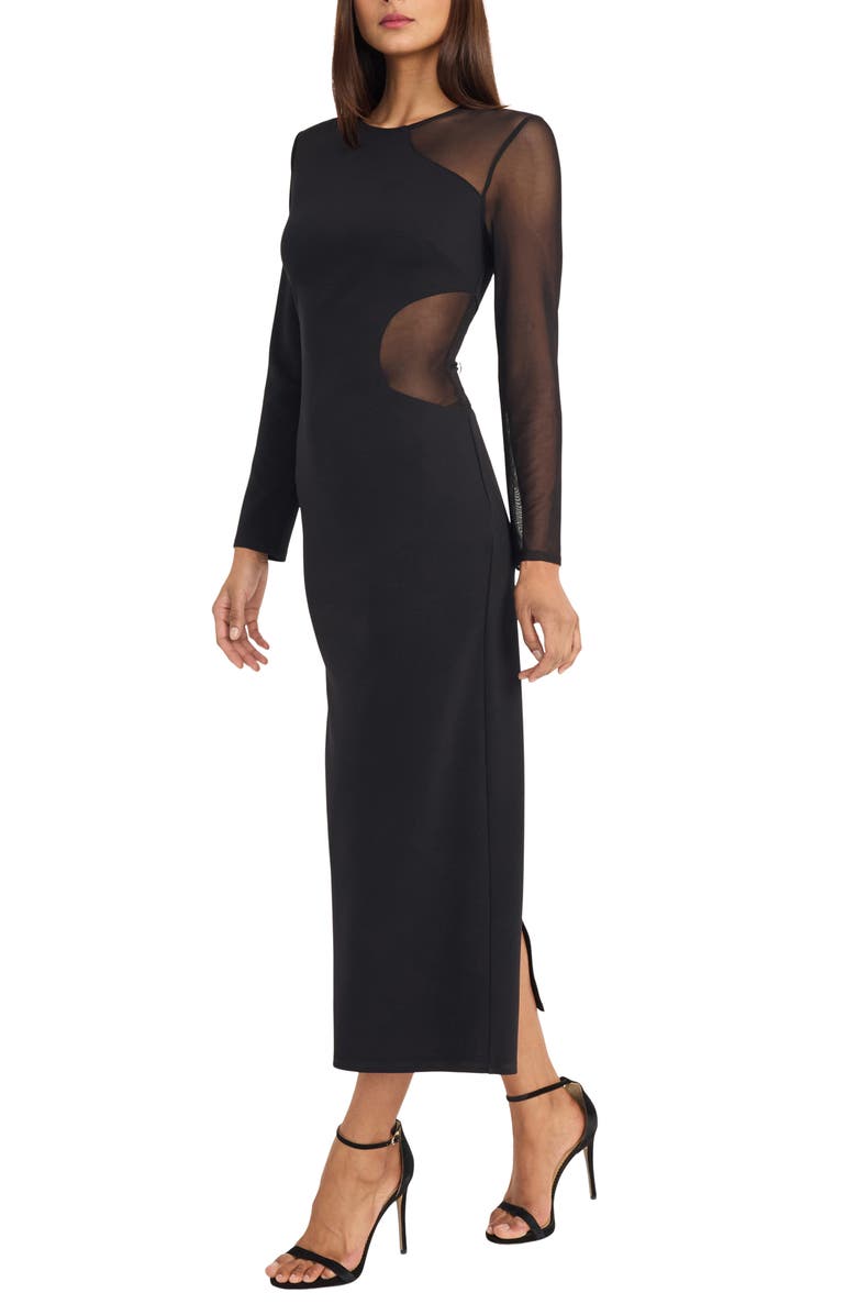 DONNA MORGAN FOR MAGGY Mesh Panel Long Sleeve Maxi Dress, Alternate, color, Black