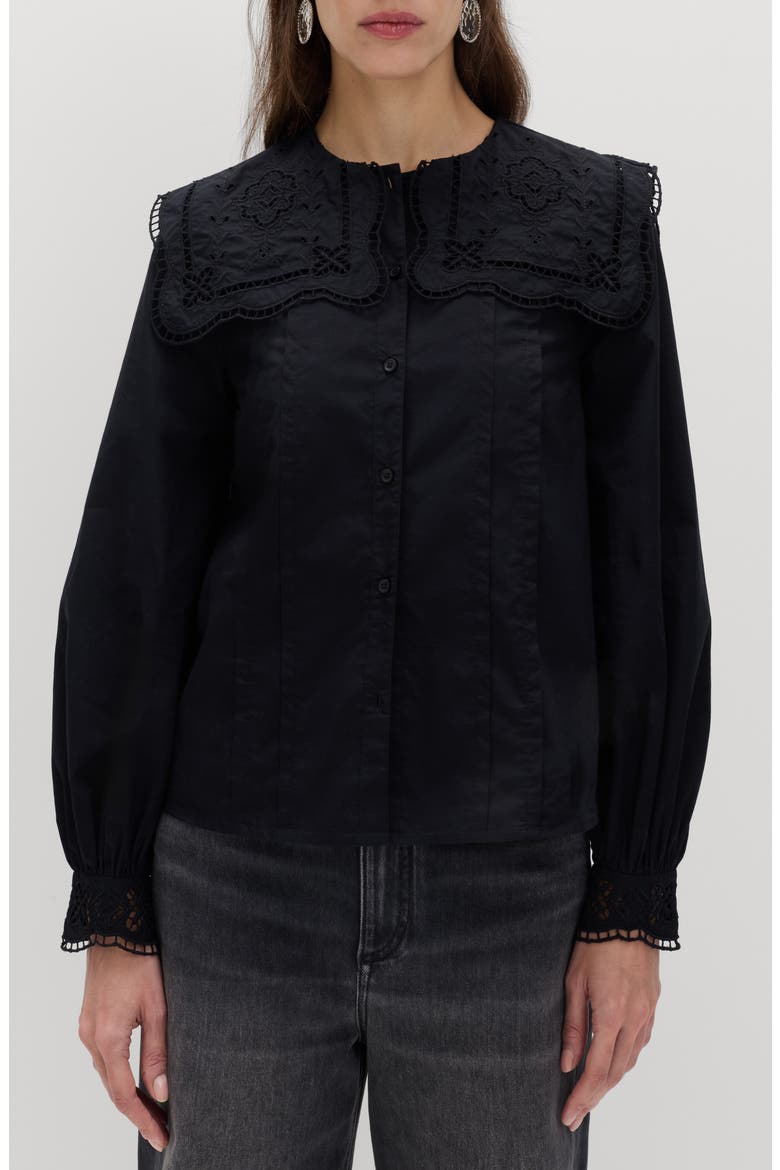 Broderie Collar Shirt, Main, color, BLACK