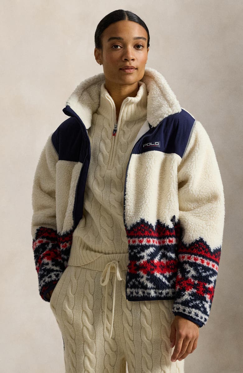 Polo Ralph Lauren Jacquard Detail High Pile Fleece Jacket, Alternate, color, Refined Navy Multi