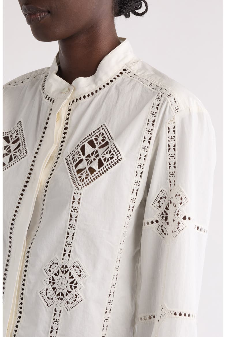 Serena Openwork Embroidered Cotton Button-Up Shirt, Alternate, color, WHITE