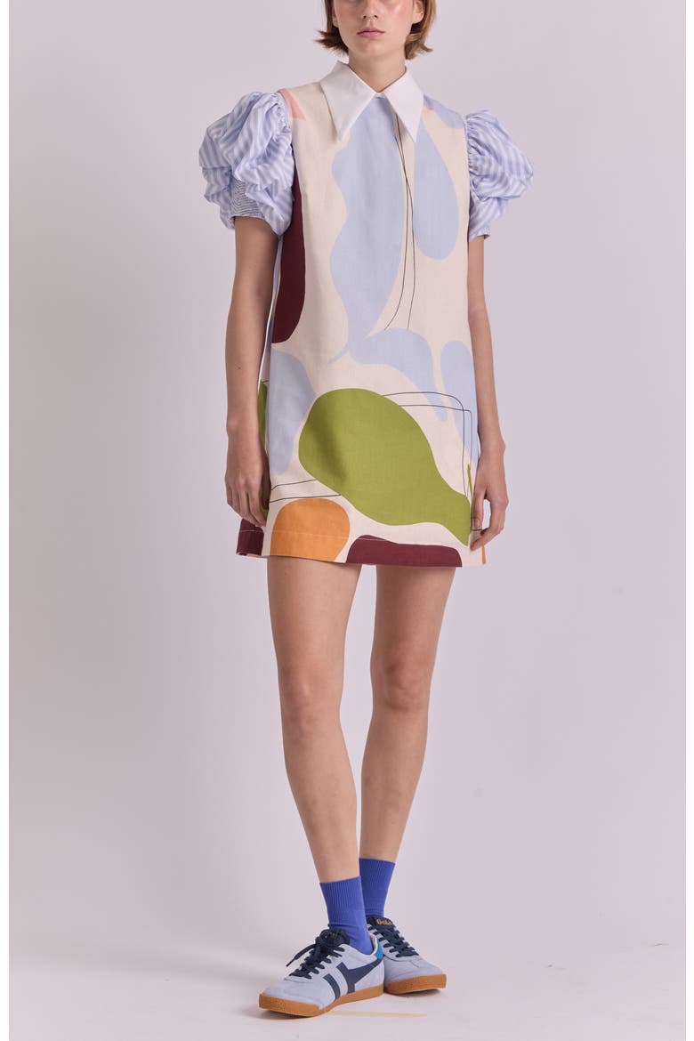 Pierina Short Puff Sleeve Button-Up Cotton Shirt, Alternate, color, Mil Rayas White Print