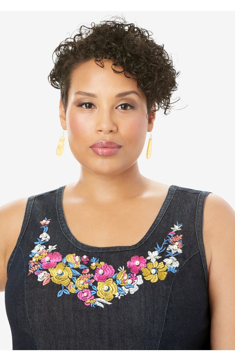 Jessica London Denim Maxi Dress, Alternate, color, Medium Stonewash Leaf