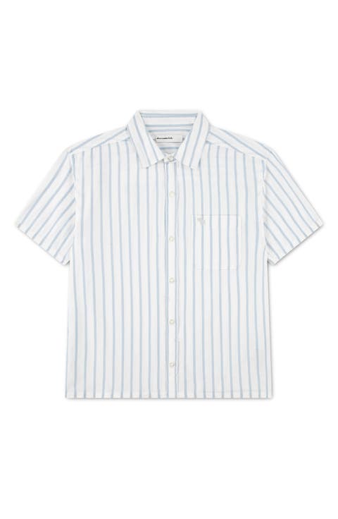 Kids' Oversize Icon Stripe Short Sleeve Cotton Button-Up Shirt (Little Kid & Big Kid)