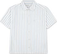 abercrombie kids Kids' Oversize Icon Stripe Short Sleeve Cotton Button-Up Shirt