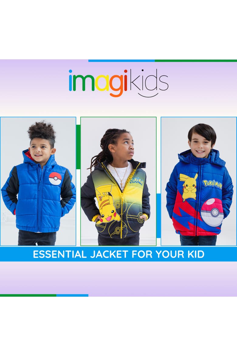 Pikachu Hooded Puffer Coat, Alternate, color, Black Yellow Pikachu