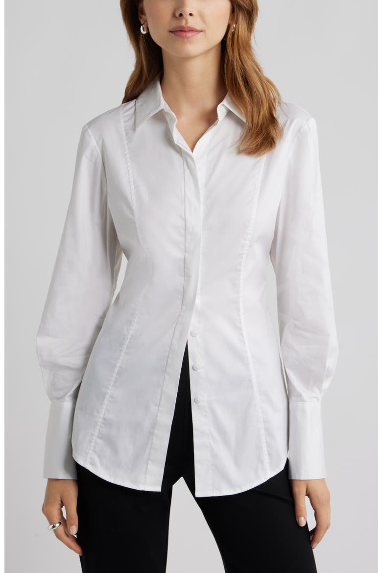 Seam Detail Split Back Stretch Cotton Poplin Shirt, Main, color, WHITE