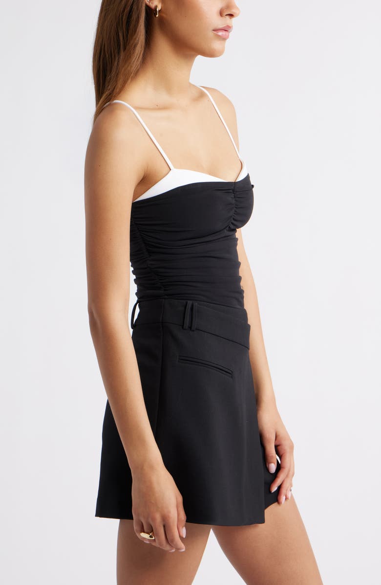 Open Edit Ruched Layered Contrast Trim Camisole, Alternate, color, Black- White