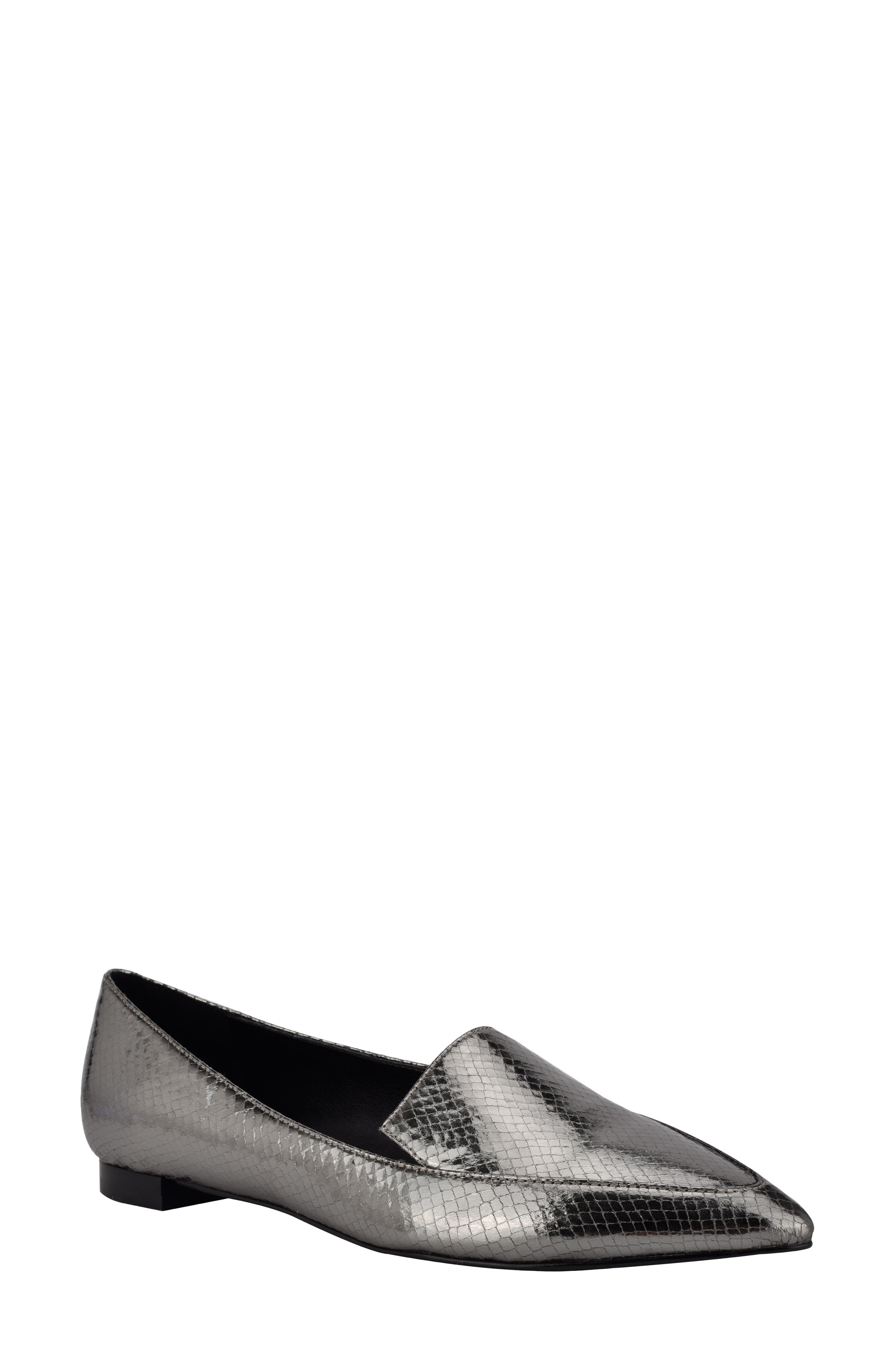 'Abay' Pointy Toe Loafer, Main, color, PEWTER METALLIC SNAKE
