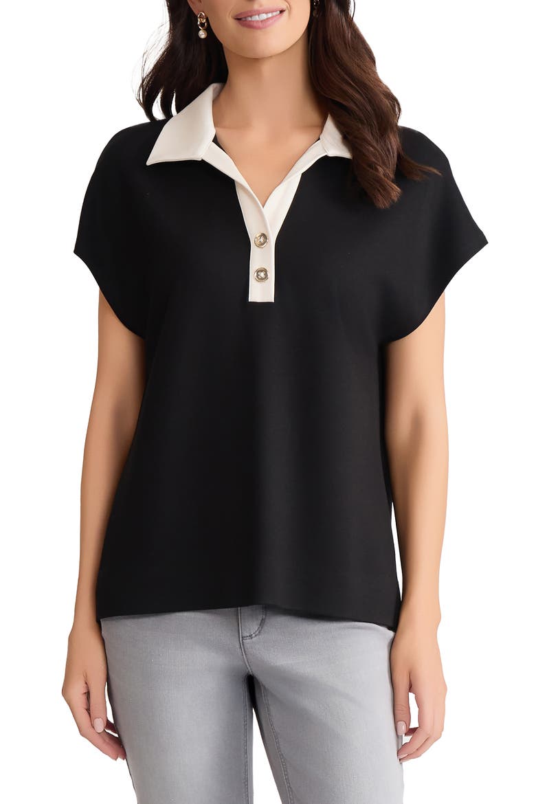 Dolman Sleeve Polo Shirt, Main, color, JONES BLACK/ JONES WHITE
