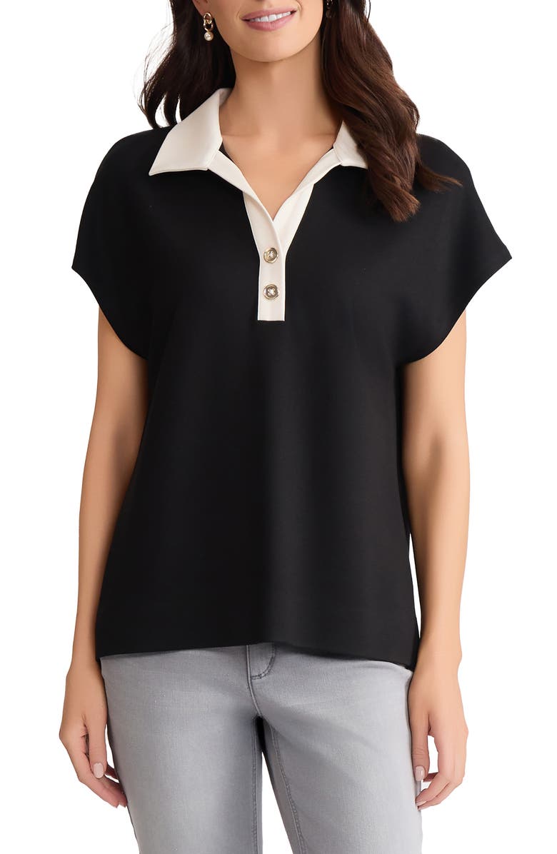 Jones New York Dolman Sleeve Polo Shirt, Main, color, Jones Black/ Jones White