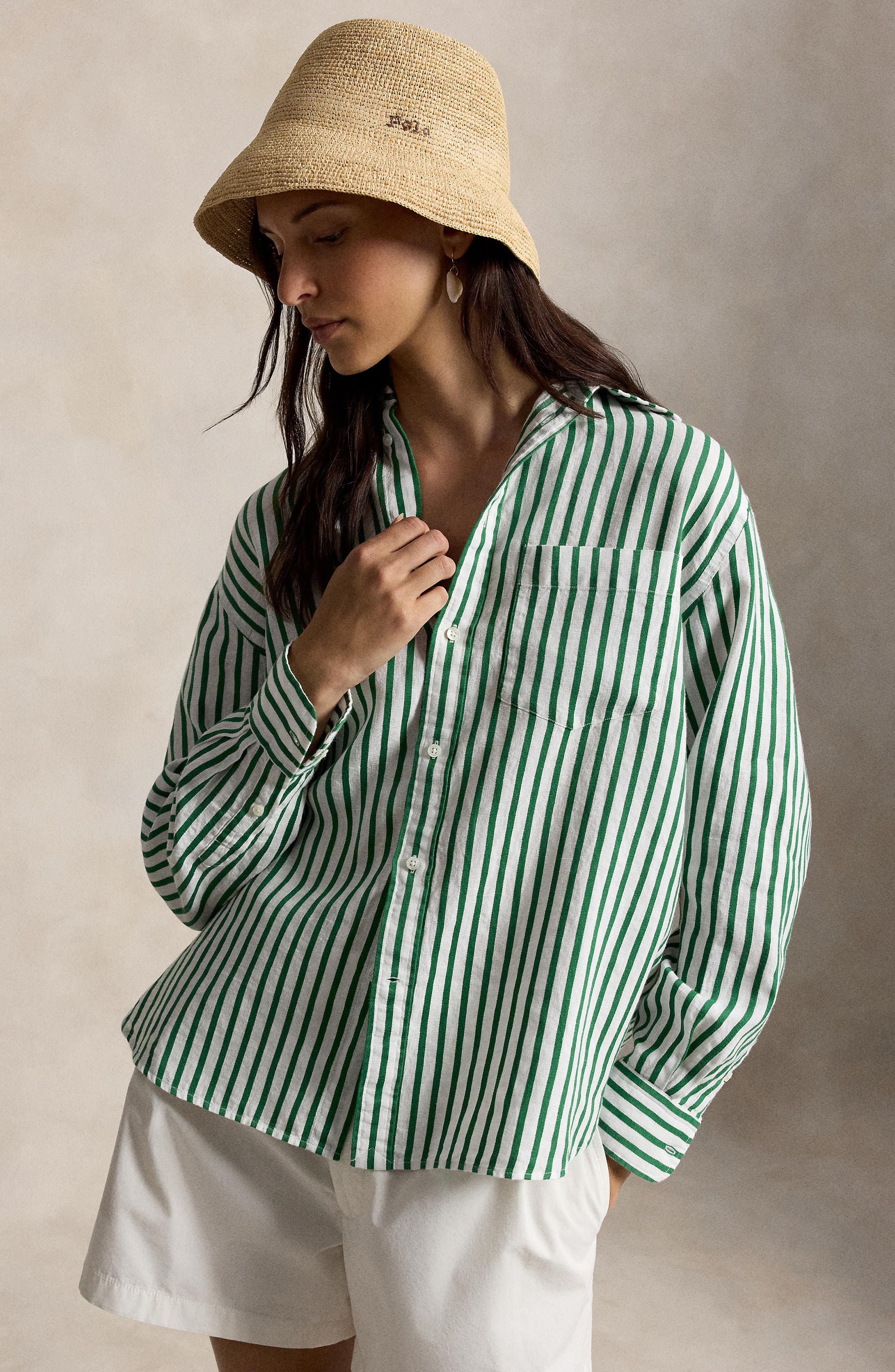 Oversize Stripe Linen & Cotton Button-Up Shirt (Women) | Nordstrom