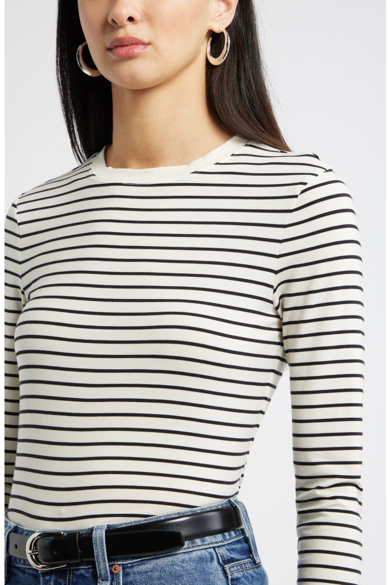Long Sleeve Crewneck T-Shirt, Alternate, color, IVORY- BLACK TAY STRIPE