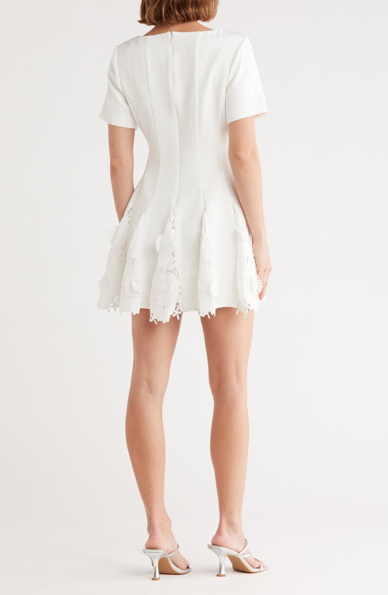 Milly Joy Short Sleeve Lace Godet Minidress, Alternate, color, White