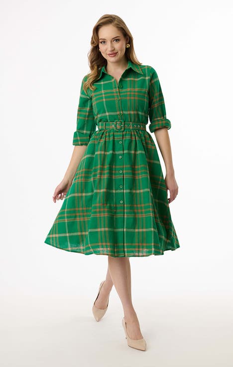 Long Sleeve Belted Shirt Dress