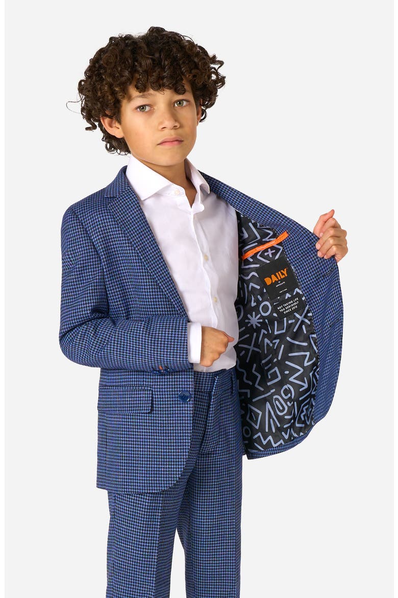 Kids' Daily Tan Navy Houndsooth Check Stretch Suit, Alternate, color, MISCELLANEOUS