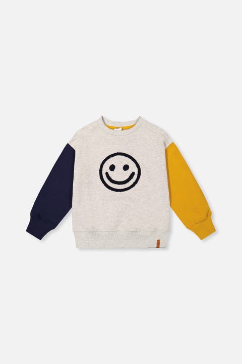 Fleece Raglan Sleeve Smiley Face Graphic Sweatshirt