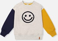 Deux par Deux Fleece Raglan Sleeve Smiley Face Graphic Sweatshirt