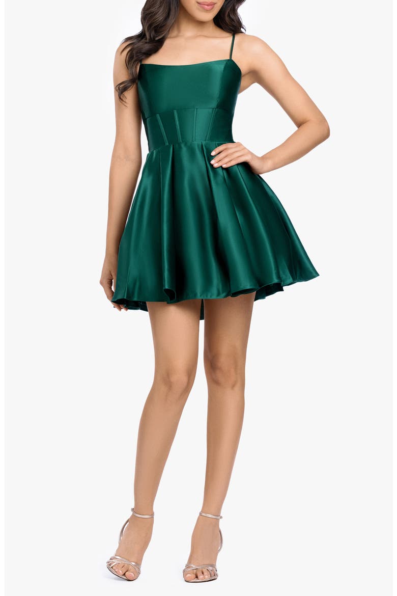 Corset Back Satin Cocktail Minidress, Main, color, HUNTER