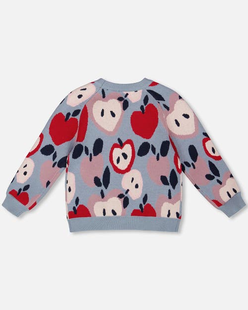 Deux Par Deux Knit Sweater With Apple Heart Jacquard In Gray